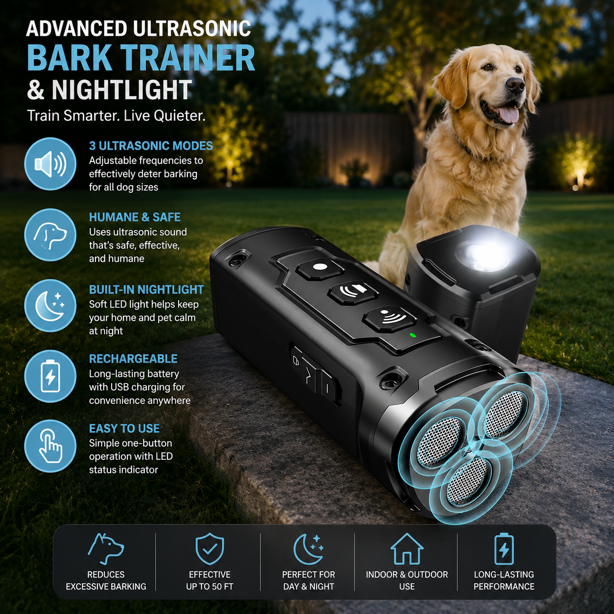 Advanced Ultrasonic Bark Trainer & Nightlight